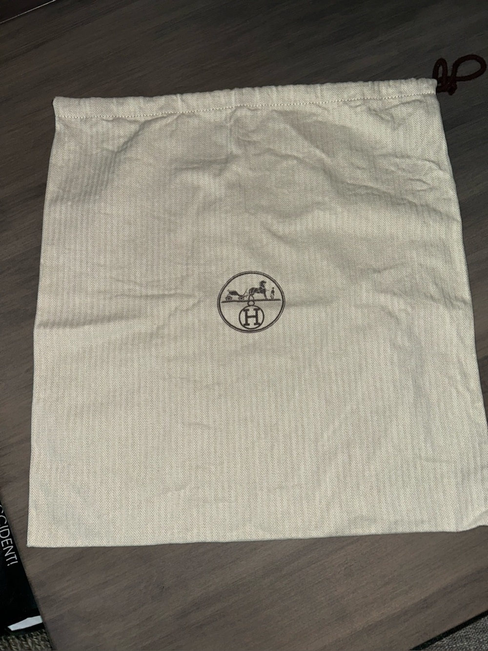 Hermes Cream Drawstring Dust Bag with Logo